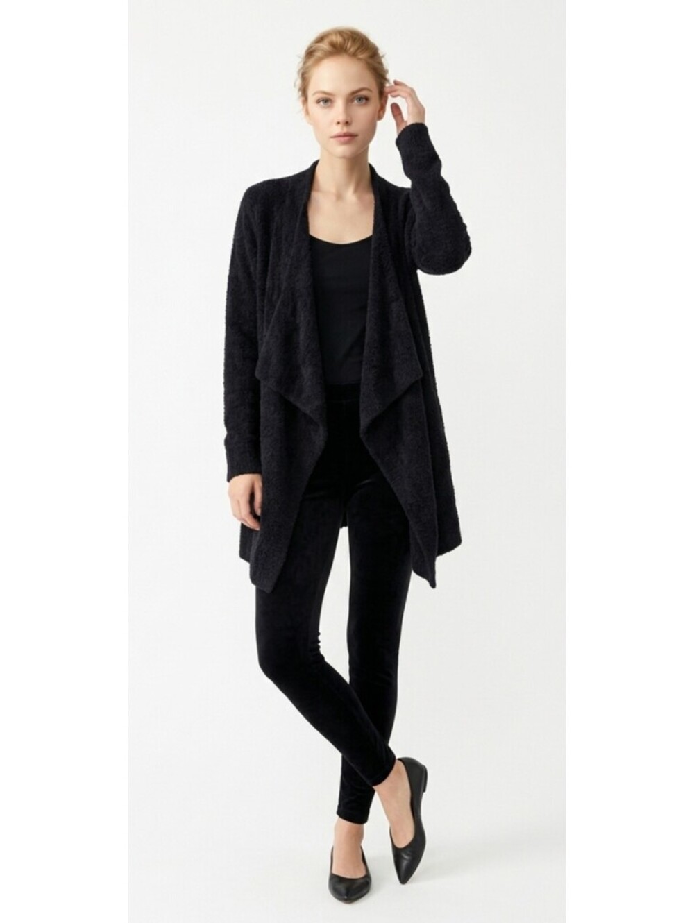 Barefoot Dreams Bamboo Chic Lite Black Open Front Cardigan S/M